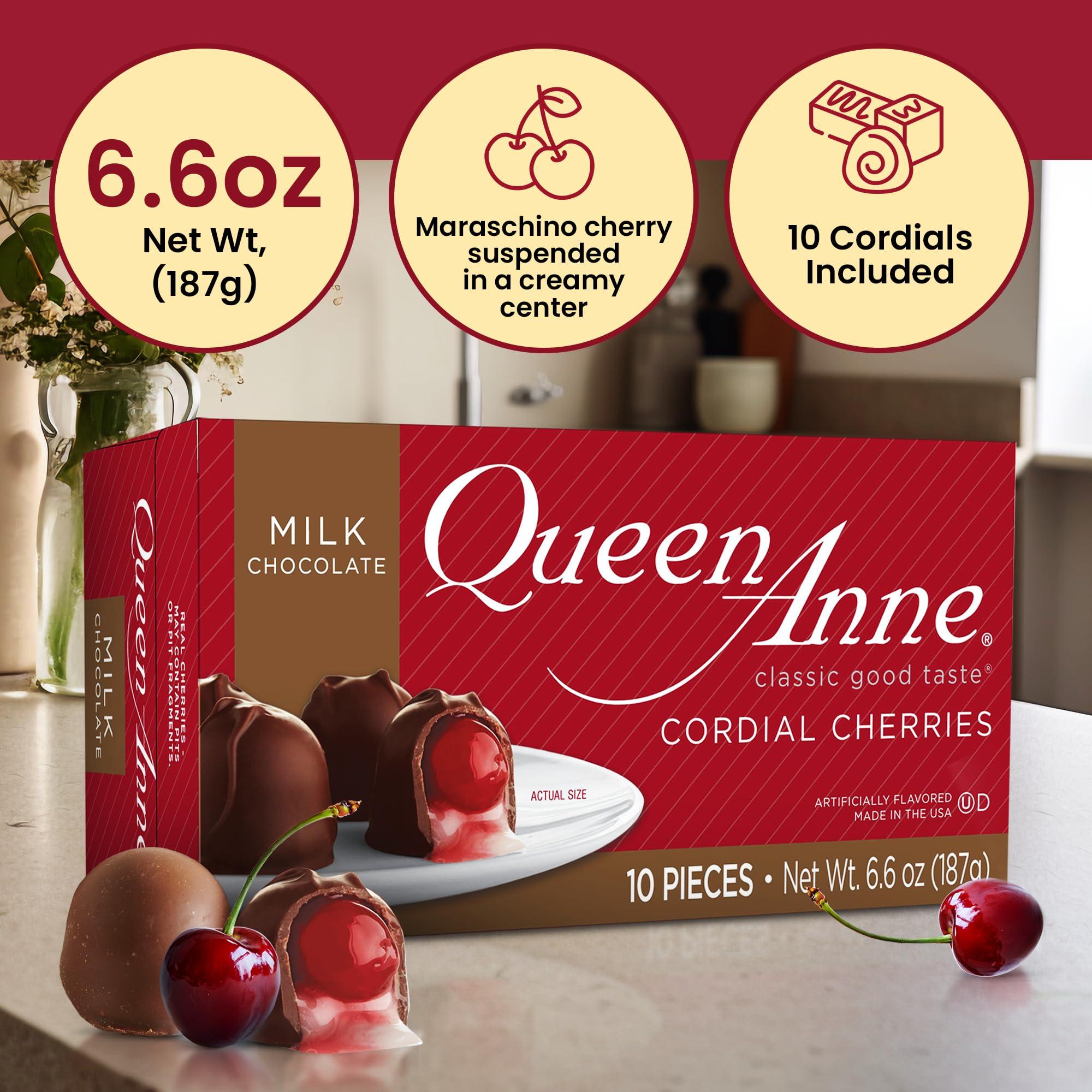 Queen Anne Queen Anne Milk Chocolate Covered Cordial Cherries | 6.6 oz | 10 Piece Gift Box | Whole Cherry Sweet Creamy Fruity Flavor