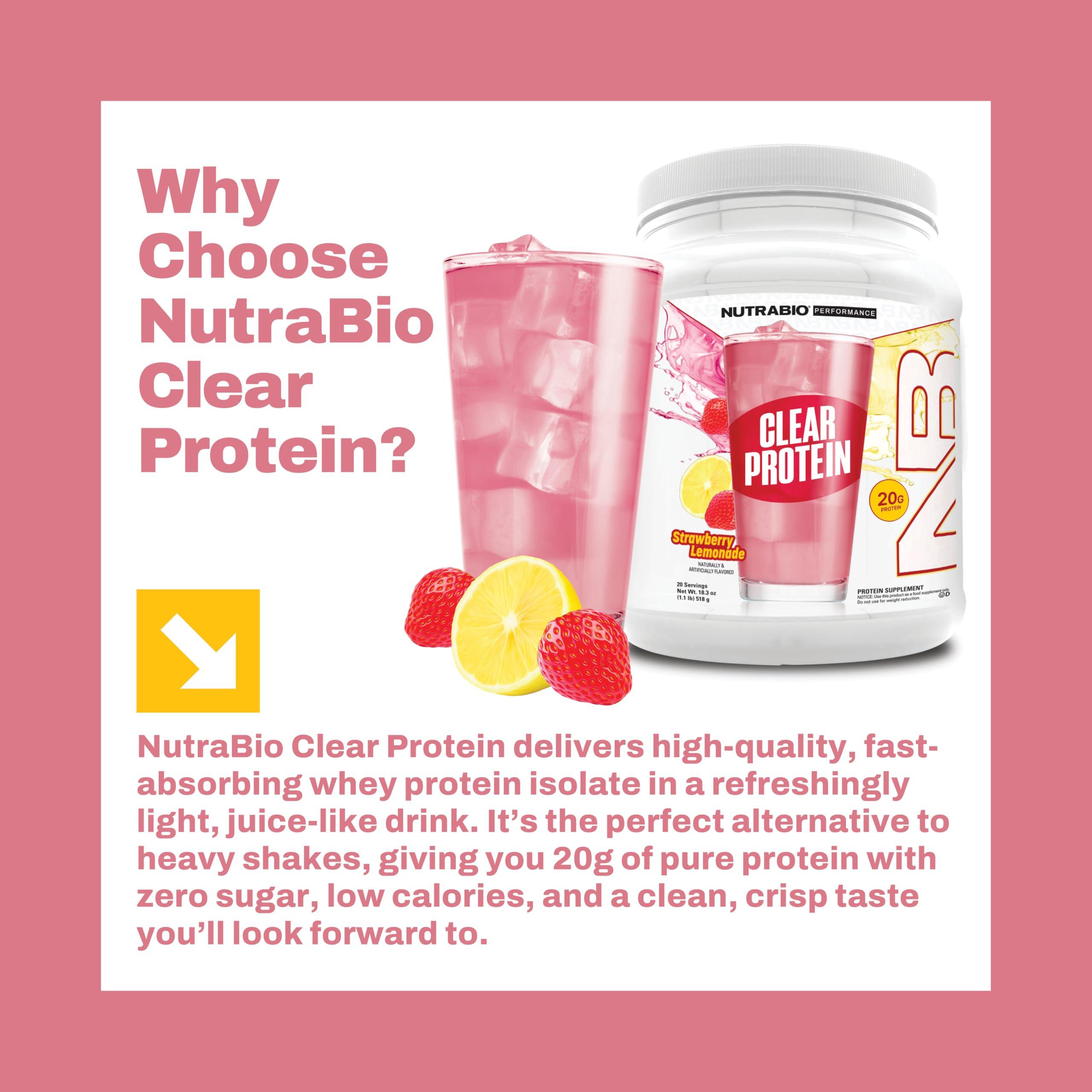 NutraBio NutraBio Clear Whey Isolate Protein Powder, Delicious & Refreshing Fruit Flavors, Protein Juice, No Milky Taste, No Foam, Zero Sugar, Strawberry Lemonade, 20 Servings