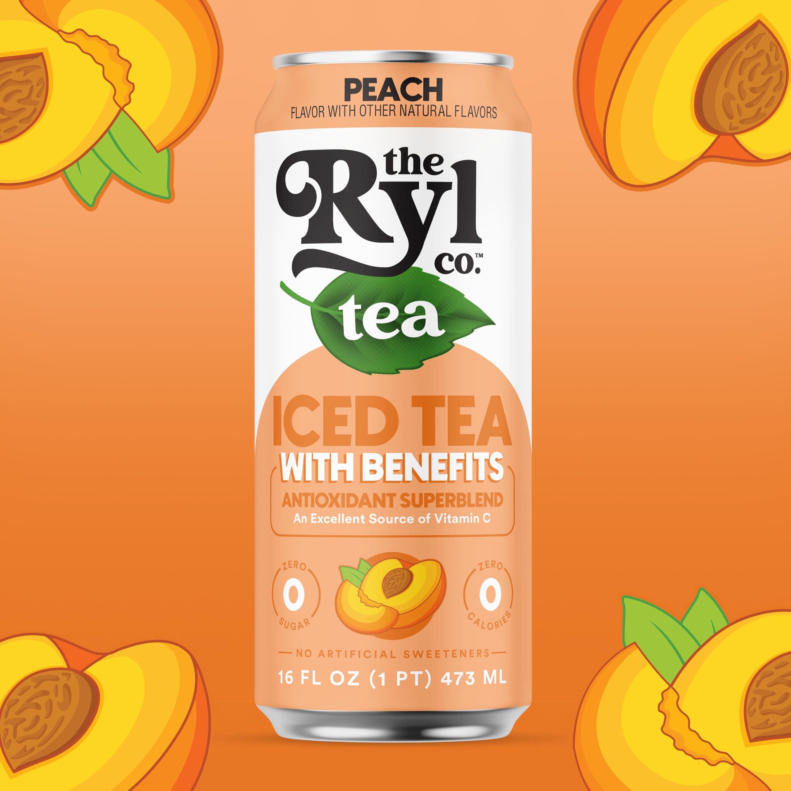 The Ryl Co Ryl Iced Tea, Peach, Antioxidant Superblend, Zero Sugar, Low Carb, Zero Calorie Iced Tea, 16.0 Fl Oz (12-Pack)