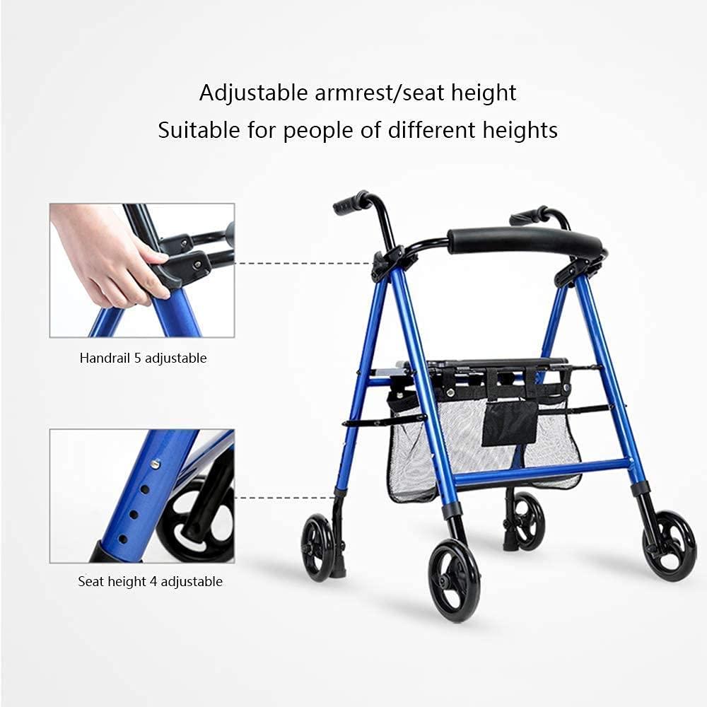 Bsetain Rollator Walker Mobility Walking Aid for Adult Elderly Electric Wheelchair Transport Rollator Walker with Seat and Wheels - Folding Walker and Transport Chair, Blue