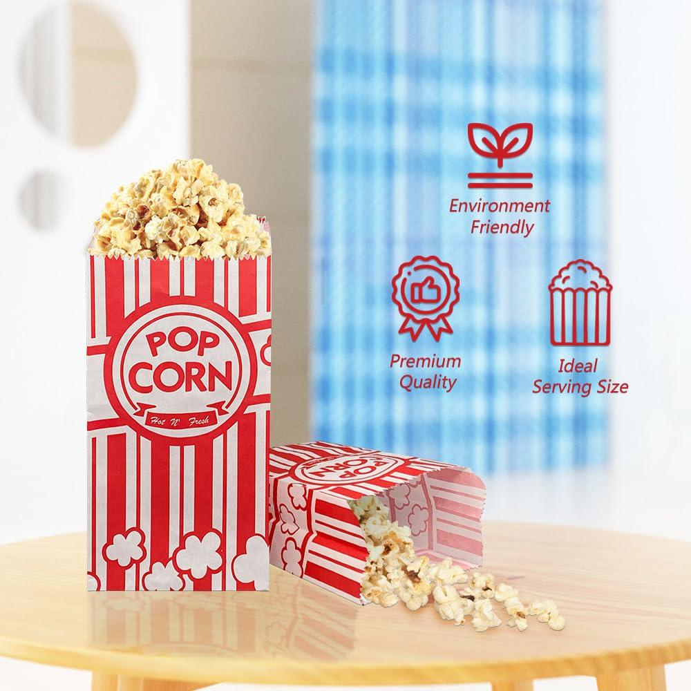 ZAYNUM 300 Pieces 1 OZ Popcorn Bags Classic Red & White Stripes Paper Popcorn Bags for Individual Servings Bulk Popcorn Bag for Carnival Themed Party, Movie Night, Birthday, Decorations (300)