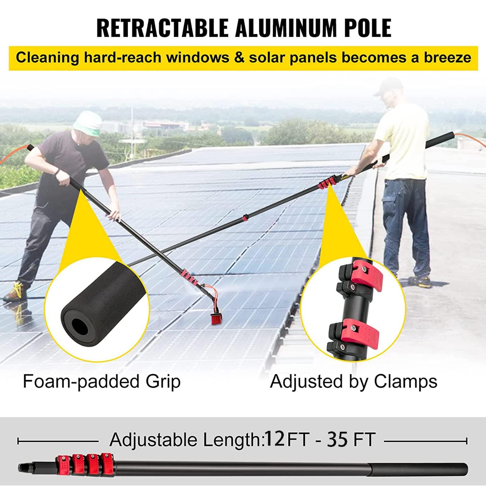 SHENUZ Water Fed Pole for Window & Solar Panel Telescopic Extension Pole Window Cleaning Kit with 4-Hole Water Fed Brush,29FT/9M