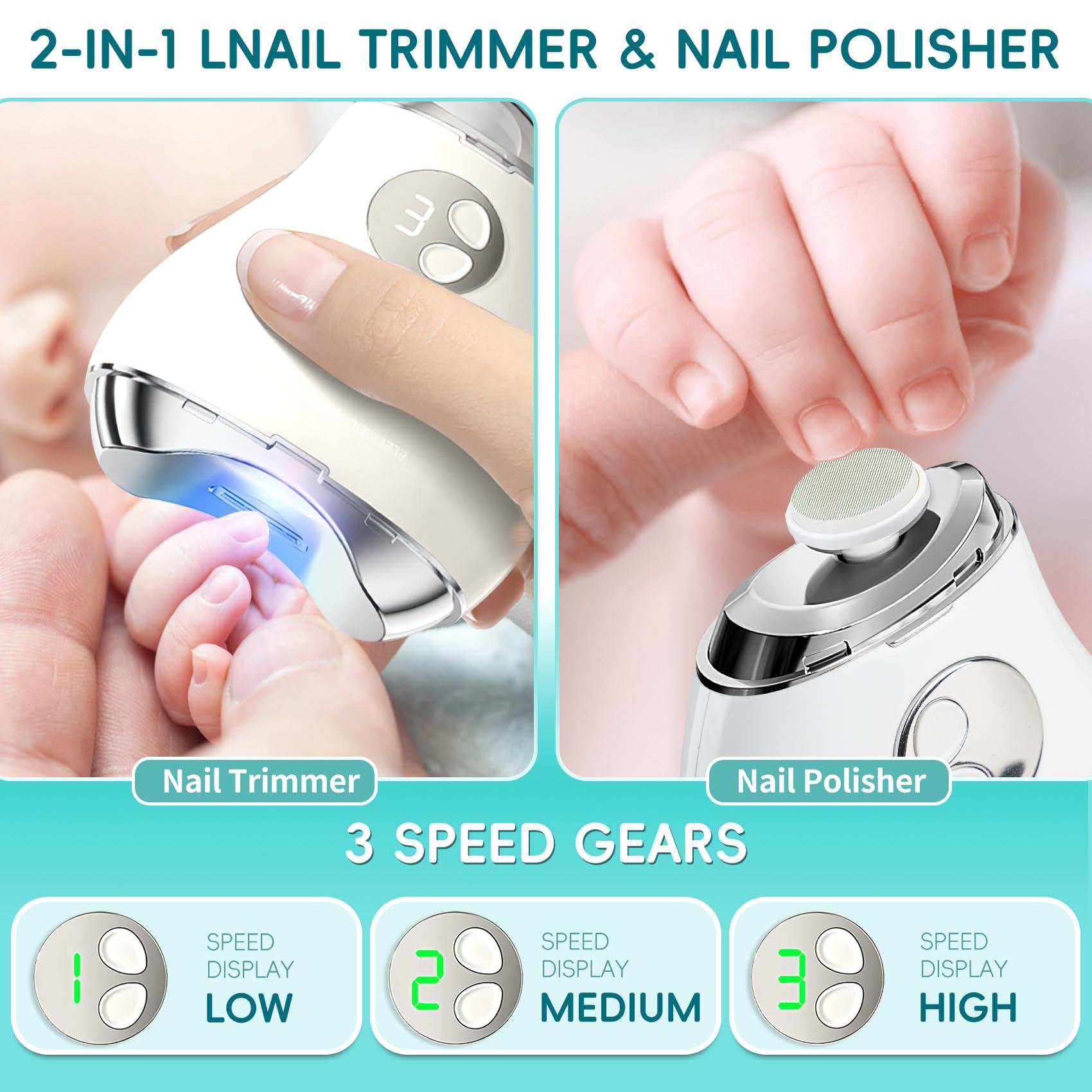 Loqumloi Automatic Electric Nail Clipper with LED Light & Nail File, 3 Speeds LCD Digital Display, Nail Clip Storage, USB Rechargeable Safety Fingernail Trimmer for Baby, Kids, Seniors, Caregivers (White)