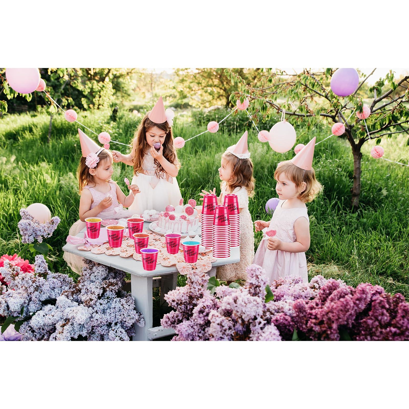 cssopenss 120 pcs Pink Plastic Shot Glasses 2 oz Hot pink shot cups pink shot glasses disposable for drinking Tastings served Snacks Jello Tastings and Samples