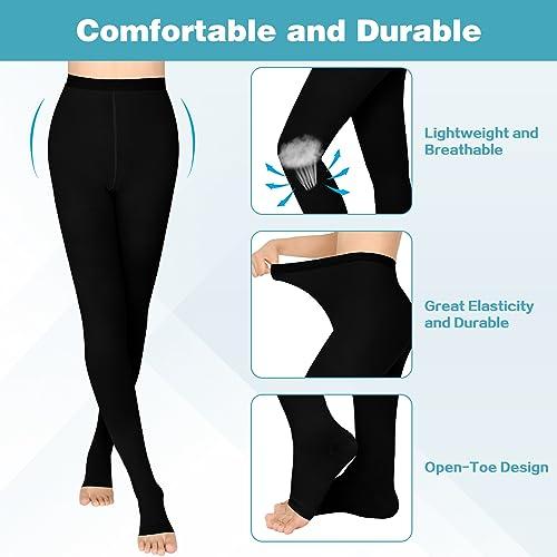 Ktinnead 20-30 mmHg Compression Pantyhose for Women, Open Toe Medical Compression Stockings, Waist High Opaque Compression Tights for Edema, Varicose Veins, Swelling, Pregnant, Teacher, Doctor