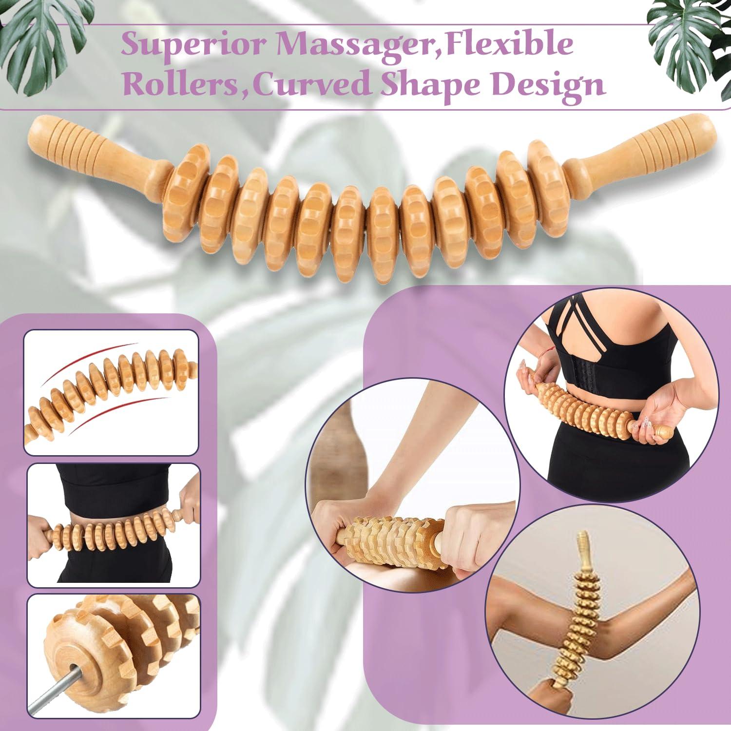 PURE VIBE Wood Therapy Massage Tools Kit, Wooden Massager Tools, Body Contouring & Shaping, Muscle Pain Relief Massager Tool, Lymphatic Drainage Massager, Wooden Rollers for Massage, Wooden Body Sculpting Tools