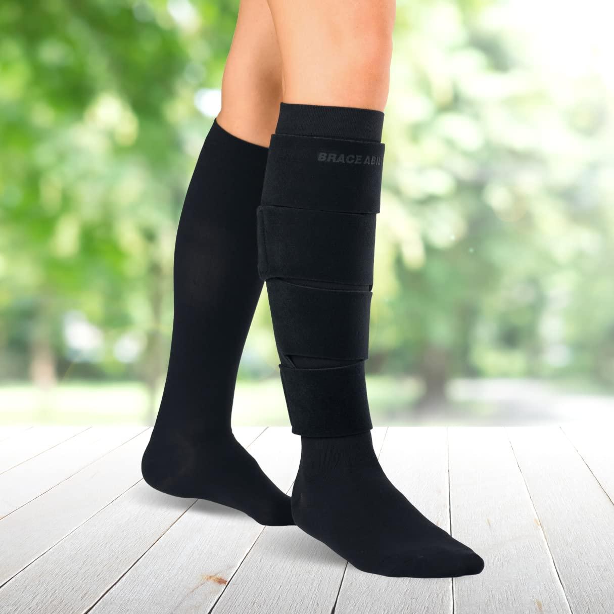BraceAbility BraceAbility Lymphedema Leg Wrap - Swollen Calf Garment Brace for Lower Extremity Edema Swelling, Lymphatic Drainage, Water Retention Sleeve - 20-30 mmHg Medical Compression Socks Included (S)