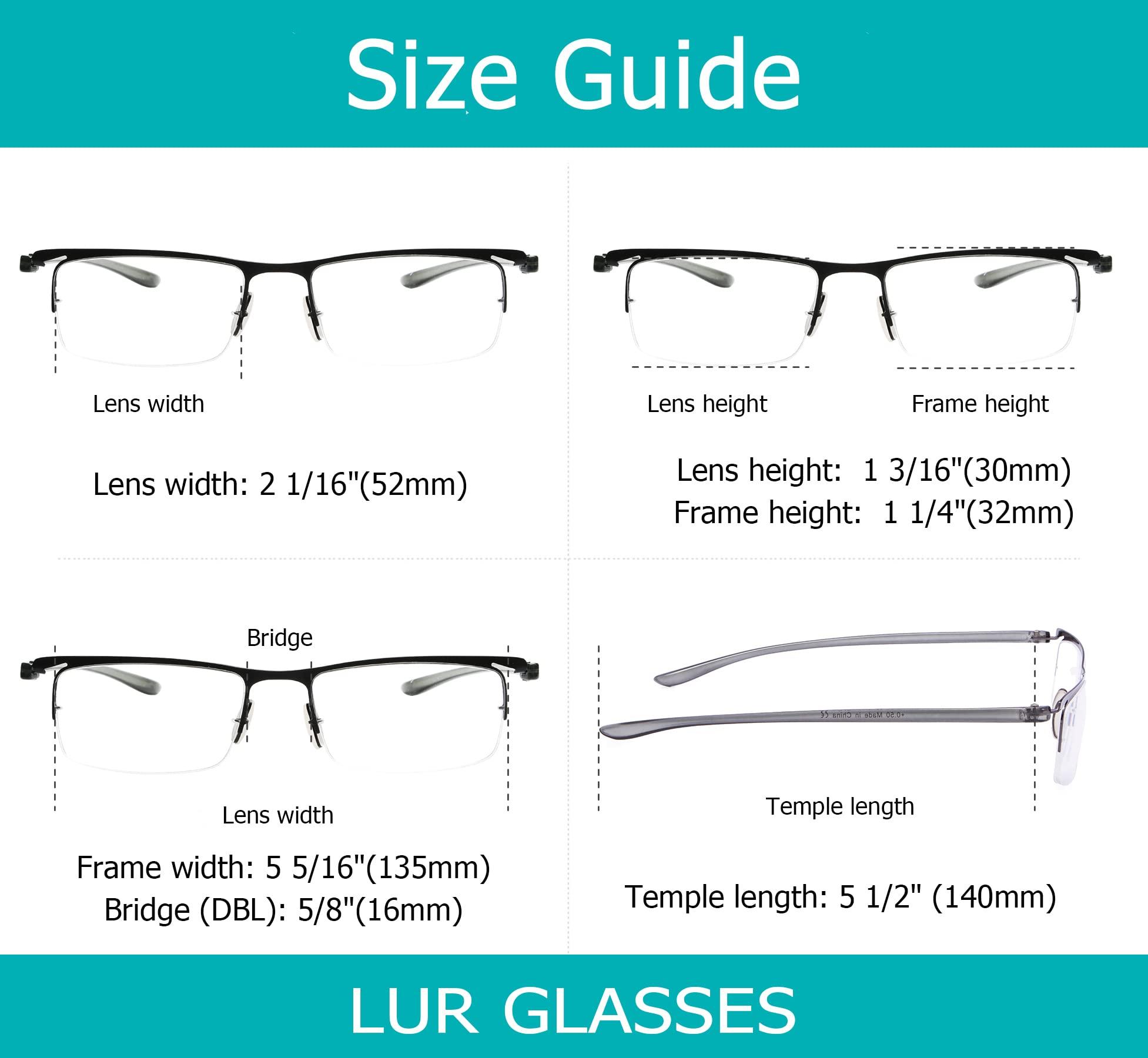 LUR LUR Half Rim Reading Glasses for Men 3 pack Half-Rim Readers (Black)