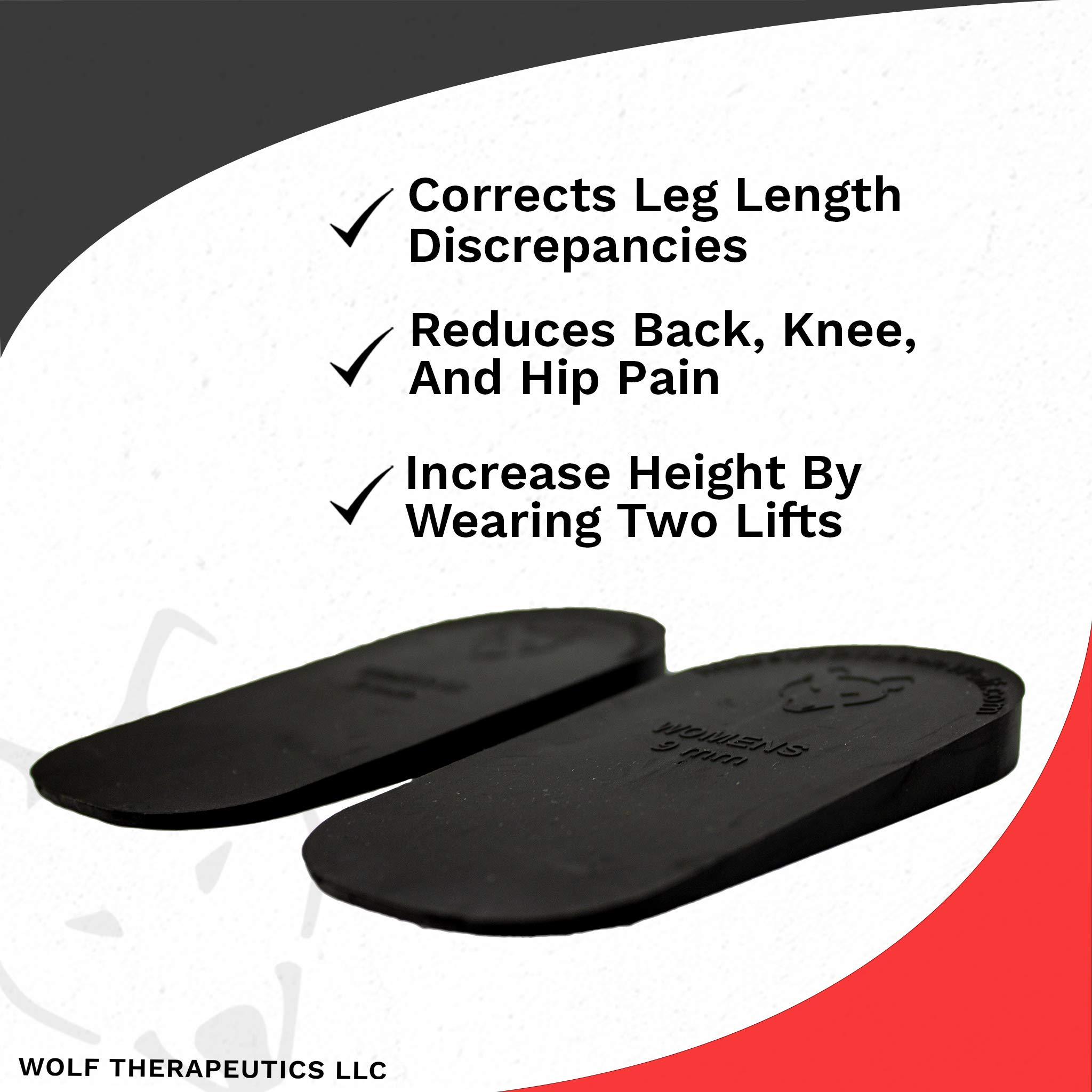 WOLF THERAPEUTICS Dr. Wolf Heel Lifts for Shoes: Men's 9mm Height Increase Insoles, Rubber Heel Inserts for Leg Length Discrepancy & Achilles Tendonitis Relief, Helps Relieve Hip, Knee, & Back Pain (2 Pack)