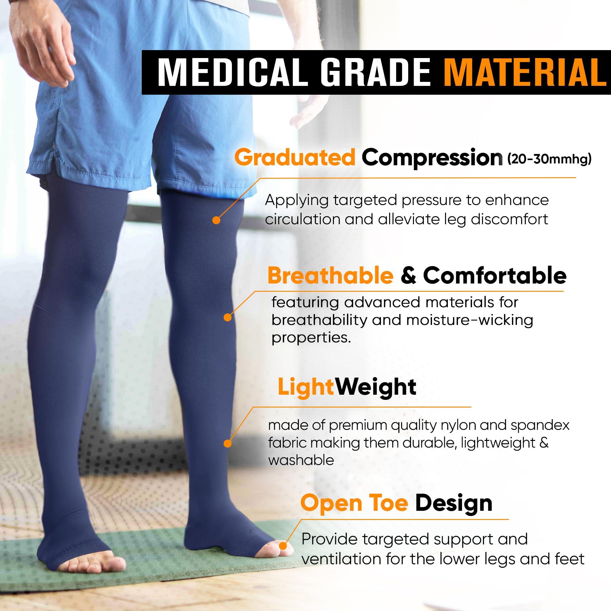 Doc Miller Doc Miller Thigh High Compression Socks Women and Men 20-30mmHg for Varicose Veins, Pregnancy Support Compression Stockings for Women, 1 Pair (Dark Blue, Small)