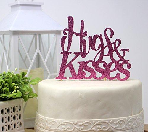 All About Details All About Details™ Hugs & Kisses Cake Topper,1pc, Valentine's Day, Anniversary Celebration, Party Decor, Glitter Topper (Pink)