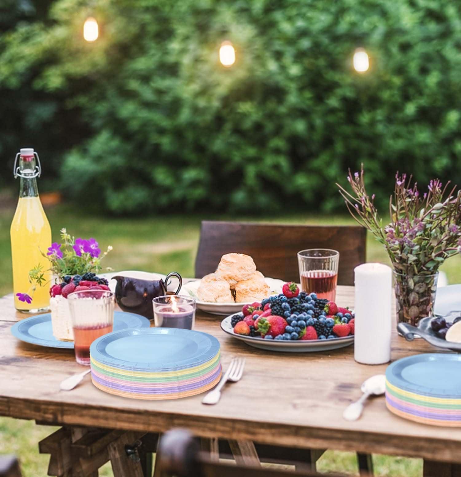 SietDESEO SietDESEO 60 PCS Pastel Rainbow Paper Plates 7 Inch Disposable Plates Dessert Plates Pastel Rainbow Dinner Plates for Wedding Baby Shower Birthday Party Supplies