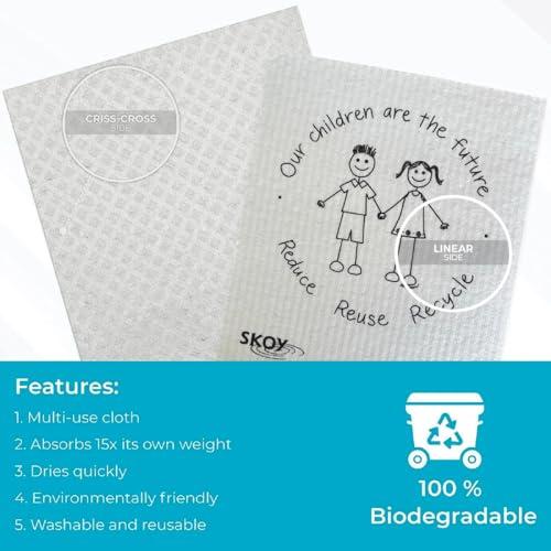 Skoy Skoy Cloth, 10-Pack Versatile Swedish Dishcloths for Kitchen and Household Use, Reusable Cleaning Cloths, Eco-Friendly, Dishwasher and Dryer-Safe, Children are The Future