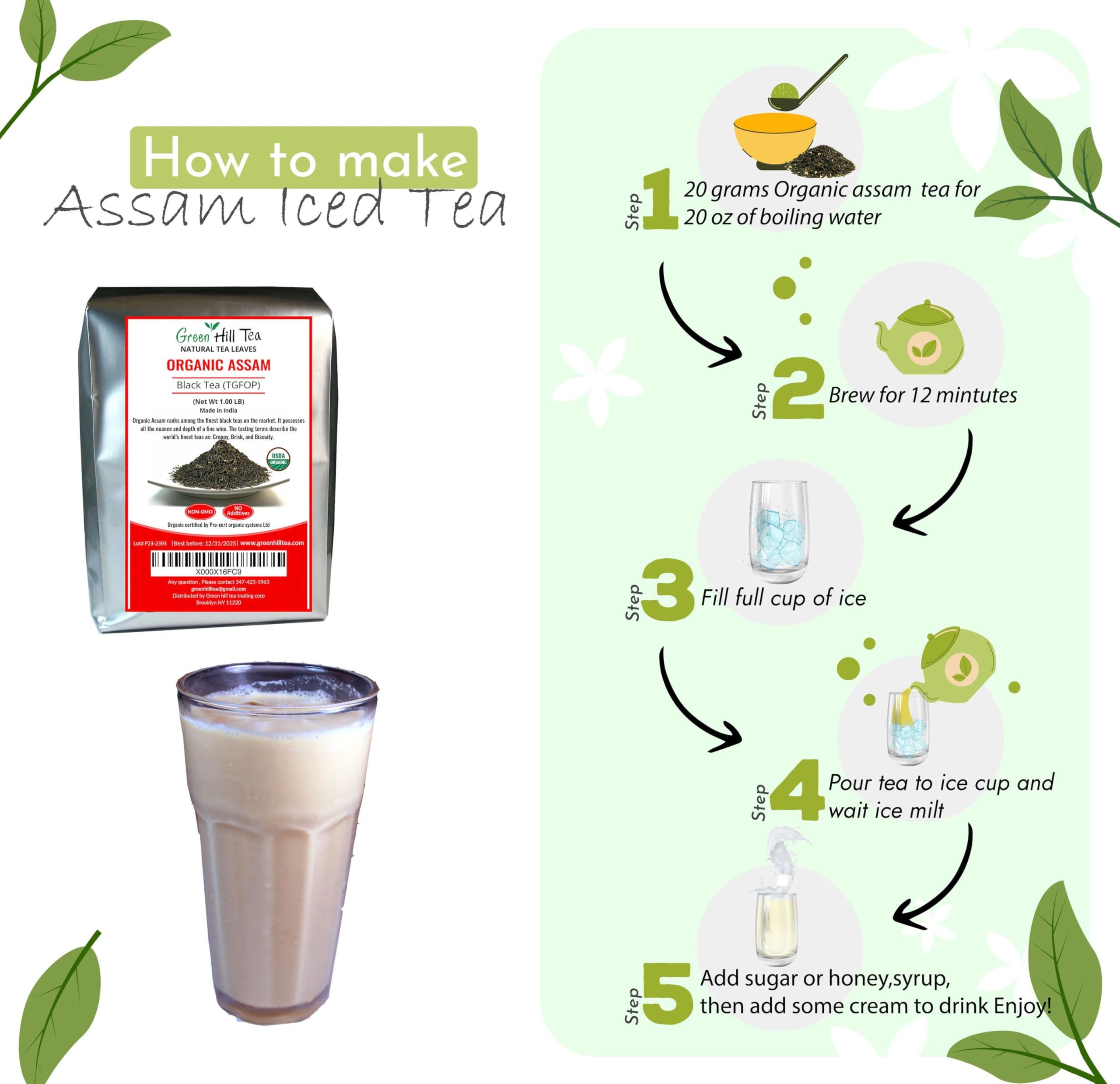 GreenHillTea Greenhilltea, Assam TGFOP Black Tea with Tippy Flowery Malty Premium Black Tea Loose Leave Tea 1 LB