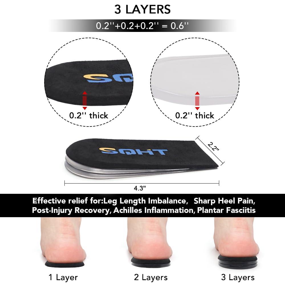 SQHT SQHT Adjustable Orthopedic Heel Lift Inserts - Height Increase Insoles for Leg Length Discrepancies and Achilles Tendonitis, Heel Cushion Lifts for Men and Women (BlackLarge-Women\'s 10-13|Men\'s 9-14)