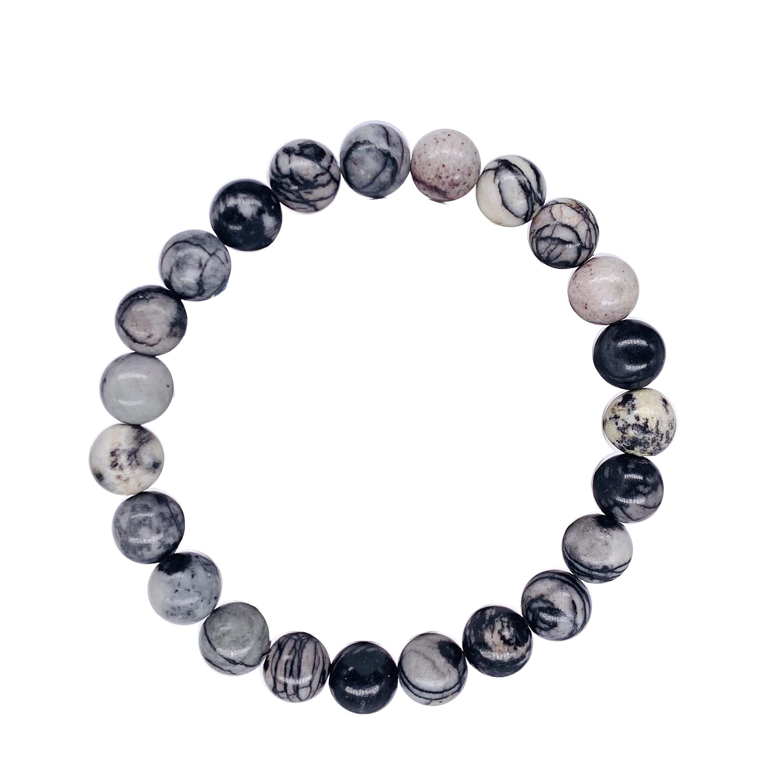 Soul Charms Crystals Spiderweb Jasper Beaded Crystal Bracelet 8mm Beads Stackable | Calming, Energy Balance, Protection, Grounding, Spiritual Gift Her Him Healing Bracelet
