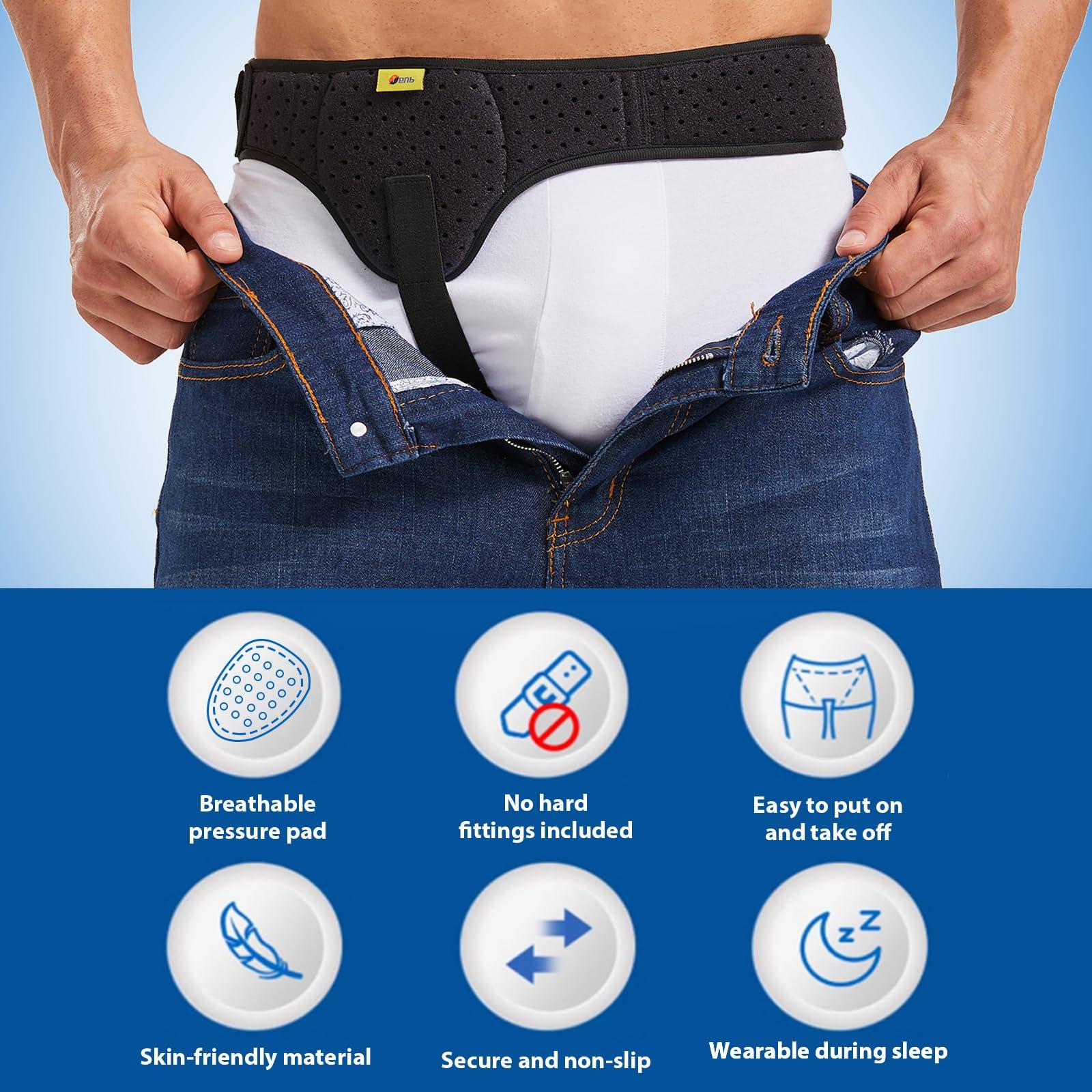 TENB TENB Hernia Belt for Men Hernia Support Truss Inguinal or Sports Hernia, Adjustable Waist Strap with Removable Compression Pads Breathable Material (Black, Medium)