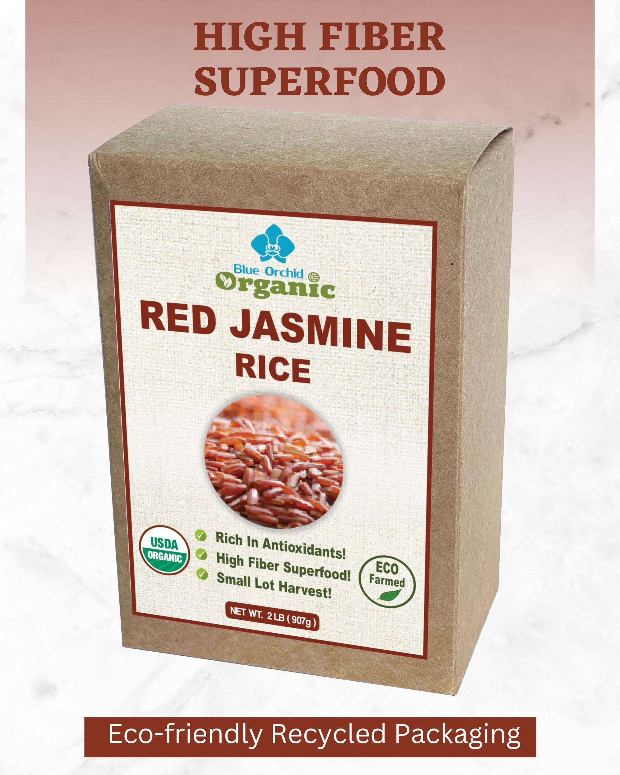 Blue Orchid Organic Organic Thai Red Jasmine Rice - Gluten Free - Preservative Free - Small Lot Farmed from Thailand - 2 LB