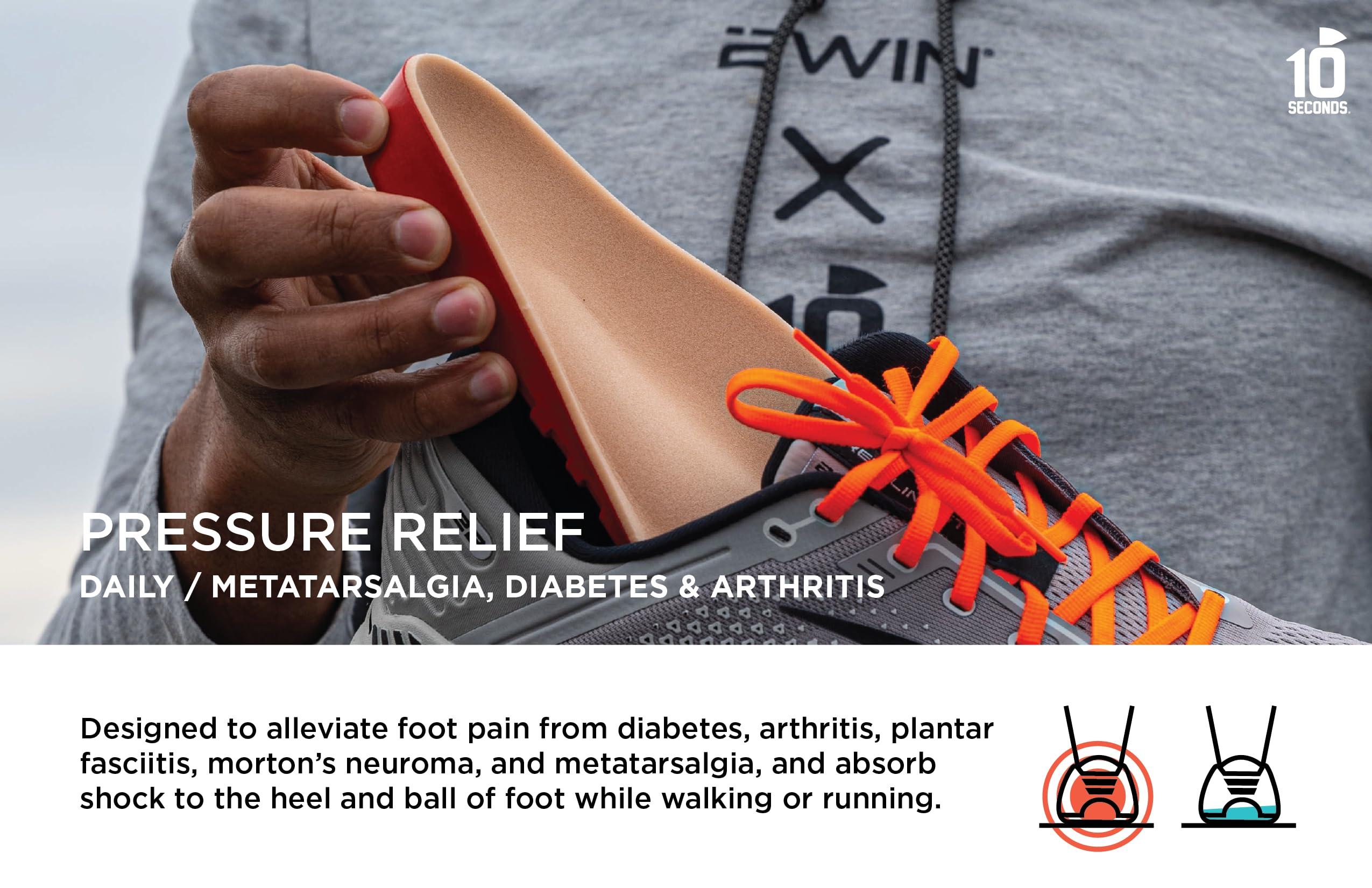10 Seconds 10 Seconds 3030 Pressure Relief with Metatarsal Pad Insoles, Moderate Arch Firmness, Low Arch, Provides Relief from Plantar Fasciatis, Mortons Nuroma and Diabetes Pain. (M 5/5.5, W 6.5/7)