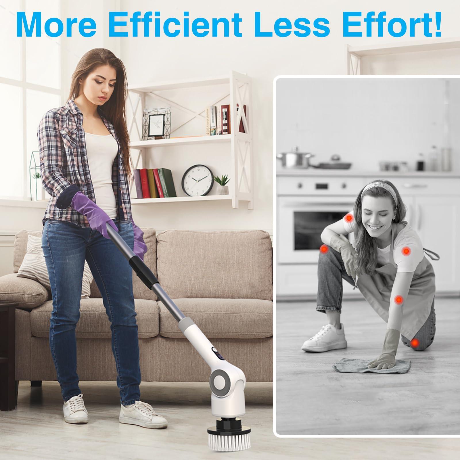 Bamifun Angle Adjustable Electric Spin Scrubber Cordless Cleaning Brush with 3 Speeds Cordless Scrubber Home Electric Scrubber Power Scrubber Shower Scrubber Power Display Screen for Bathroom Kitchen