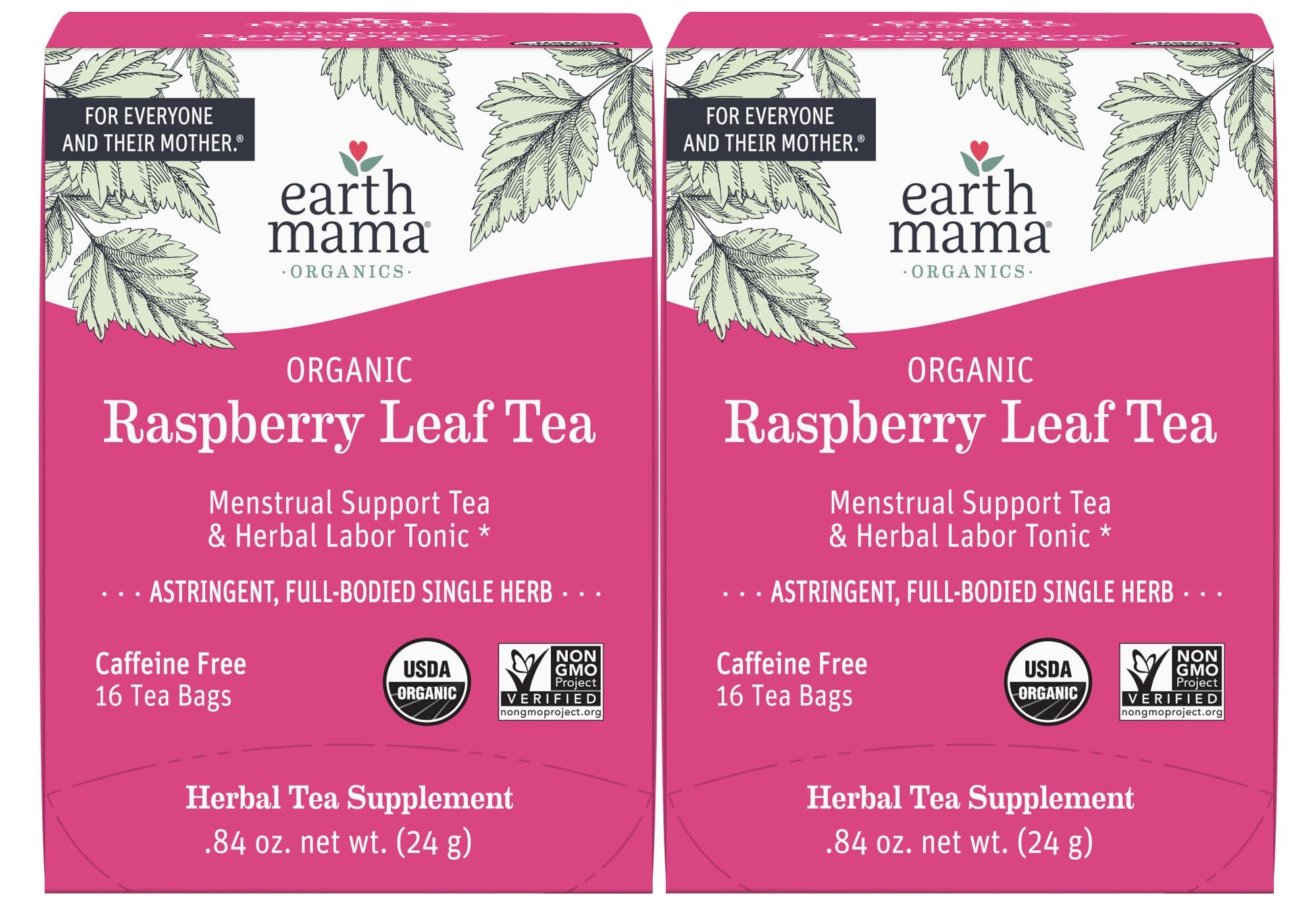 Earth Mama Earth Mama Organic Raspberry Leaf Tea Bags | Labor Tonic & Menstrual Support Herbal Tea, Red Raspberry Leaf Tea for Pregnancy & Postpartum Care Recovery, Caffeine Free Tea, Non GMO, (16-Teabags, 2-Pk)