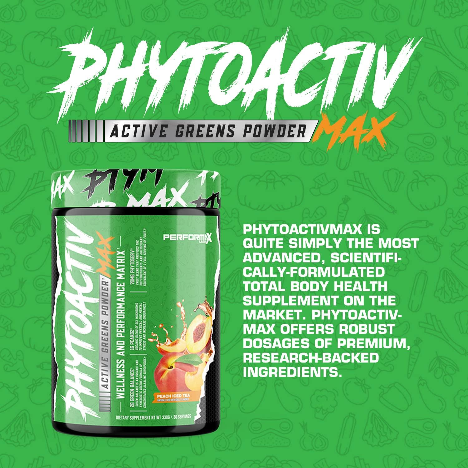 Performax Labs Performax Labs PhytoactivMax Active Greens Powder Wellness and Performance Matrix | Phytonutrients Overall Health | 30 Servings (Peach Iced Tea)