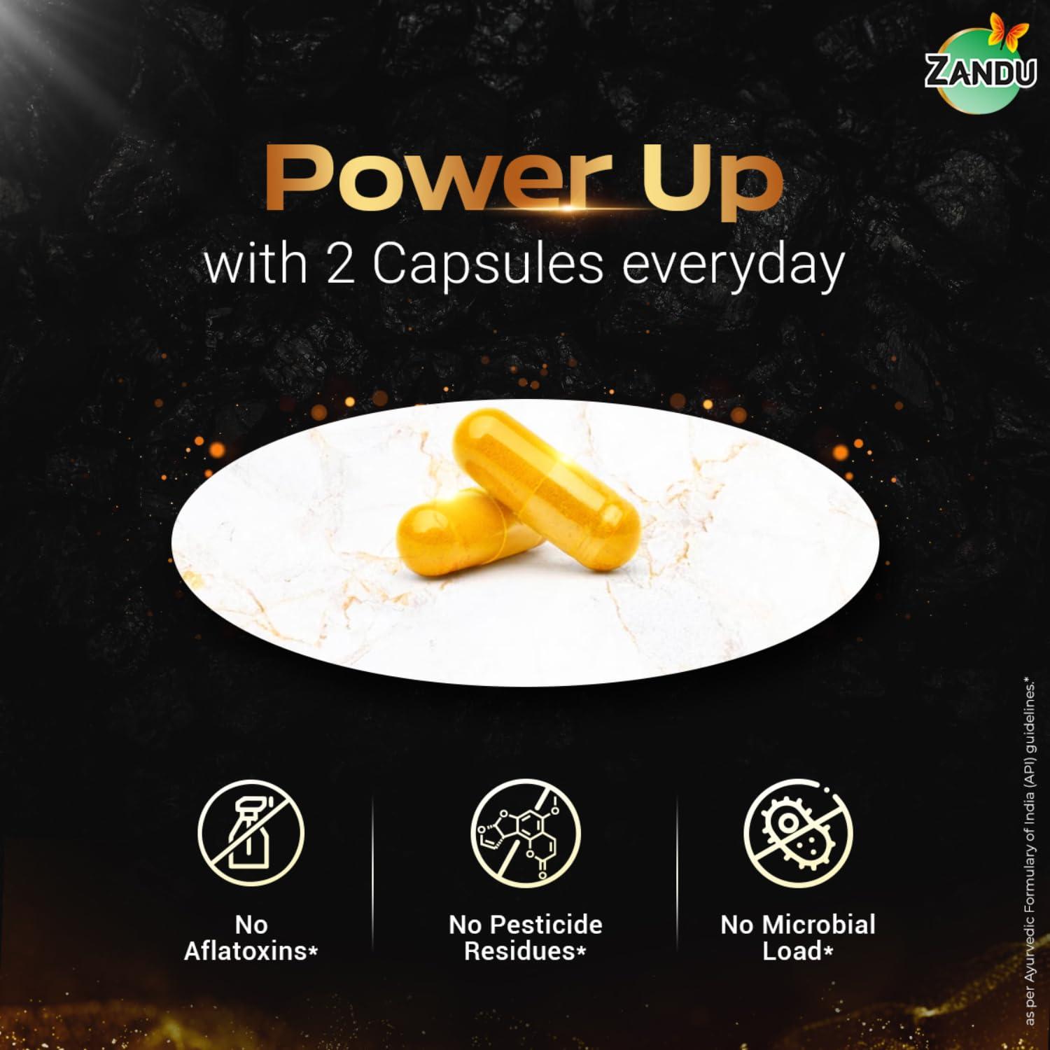 Zandu Zandu Shilajit Gold Plus| Scientifically tested advanced formula| Made using 100% Pure Himalayan Shilajit, Gold & 9 Ayurvedic herbs |Enhances strength, stamina, vigour, vitality and power | 20 Caps