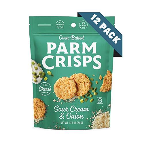 Parmcrisps ParmCrisps – Sour Cream & Onion Cheese Parm Crisps, Made Simply with 100% REAL Cheese | Healthy Keto Snacks, Low Carb, High Protein, Gluten Free, Oven Baked, Keto-Friendly | 1.75 Oz (Pack of 12)