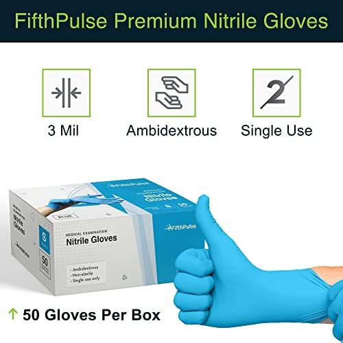 FifthPulse Blue Gloves Disposable Latex Free Small, 50 Count - Medical and Dental Grade Surgical Gloves - Powder Free Nitrile Gloves Small - 3 Mil Thickness