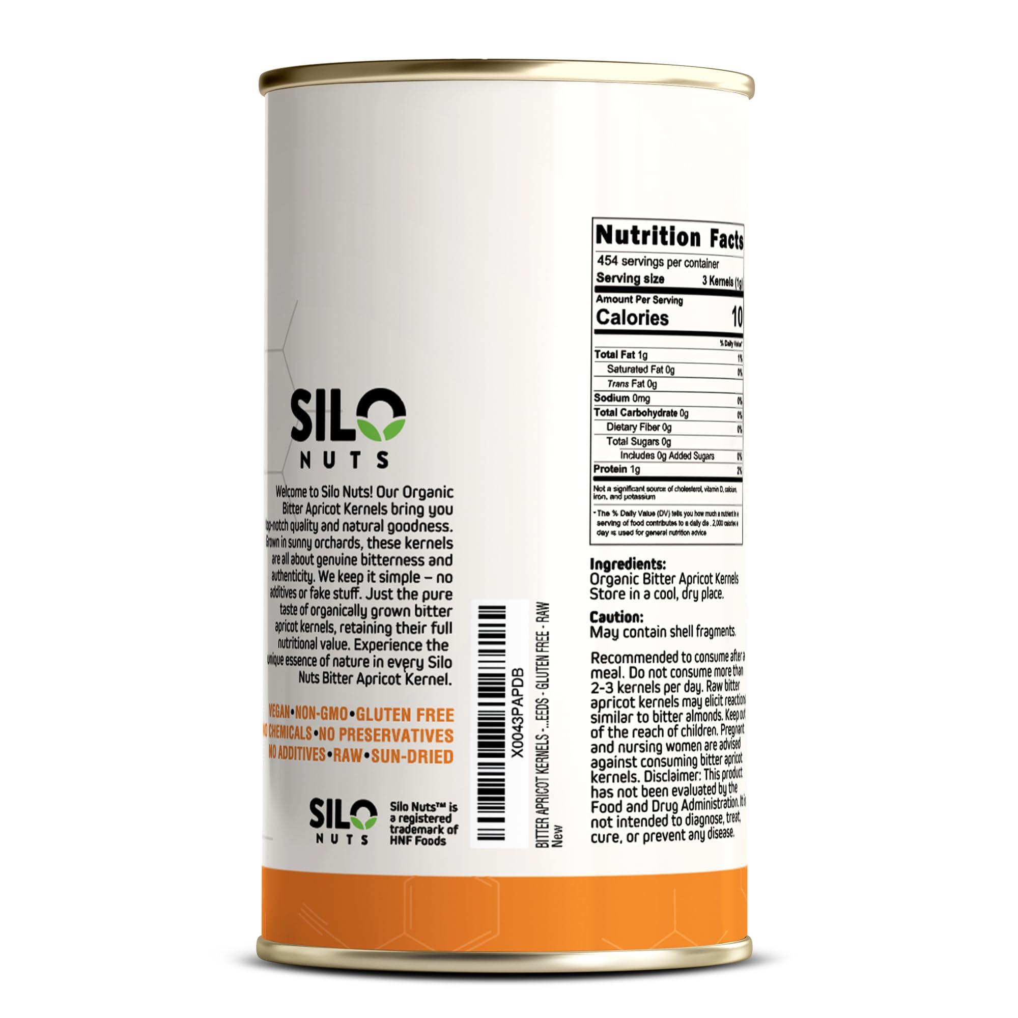 SILO NUTS SILO Nuts Organic Bitter Apricot Kernels - USDA Certified Organic Bitter Apricot Seeds - Natural & Non-GMO, Premium Quality Kernals, No Sulfur or Additives - 16 oz