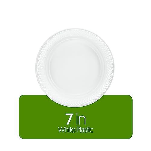 PLASTICPRO PLASTICPRO 400 PCS White Plastic Round Plastic 7 Inch Plates Premium Quality Light Weight Disposable Plastic Dishes Dinner Plates for Parties Weddings
