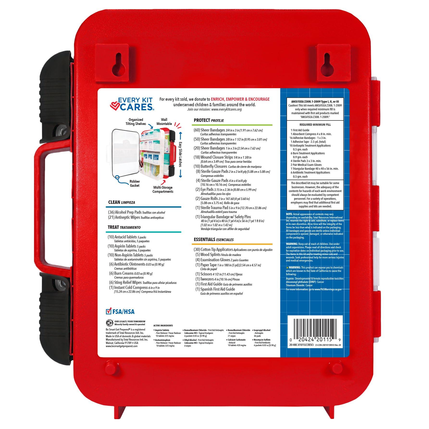 Be Smart Get Prepared Be Smart Get Prepared First Aid Kit Hard Red Case 326 Pieces Exceeds OSHA ANSI Guidelines 100 People. Office, Home, Car, School, Emergency, Survival, Camping, Hunting and Sports, FSA / HSA Approved