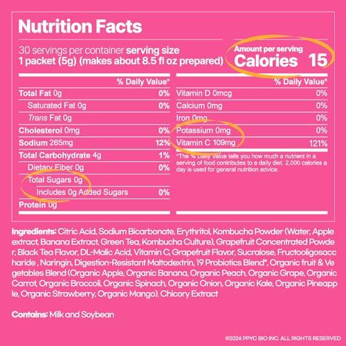 SUNMANC SUNMANC Kombucha 30 packets, Sparkling Probiotic Fermented Drink, Convenient Powdered Drink Mix, Tea Powder, Low Calories, Sugar 0g, Low Caffeine (Grapefruit)