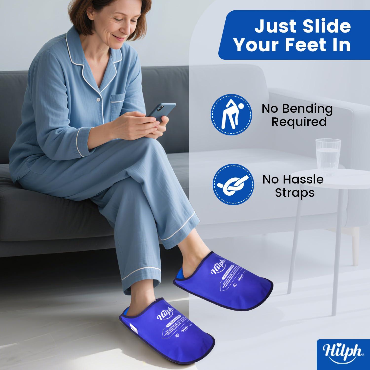 Hilph Hilph Foot Ice Pack Slippers for Plantar Fasciitis 2 Packs, Reusable Hot Cold Packs Gel Ice Slipper for Foot and Broken Toes, Gout, Foot Surgery, Neuropathy, Diabetic, Swollen (Dark Blue)