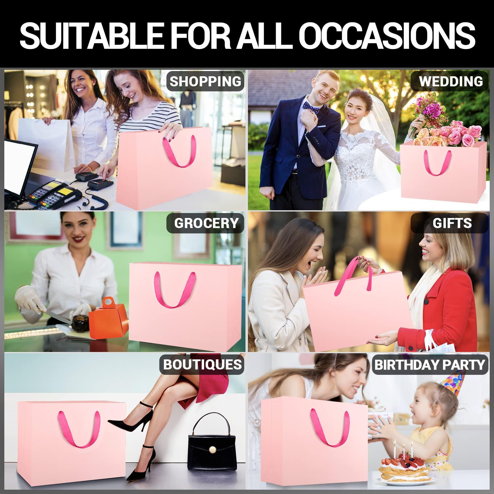 EUSOAR EUSOAR Extra Large Pink Gifts Wrap Bags, 12 Pack 16x6x12 inches Shopping Bags with Handles Bulk, Retail Wrapping Bags for Wedding, Craft Grocery, Boutique, Party Favor, Business