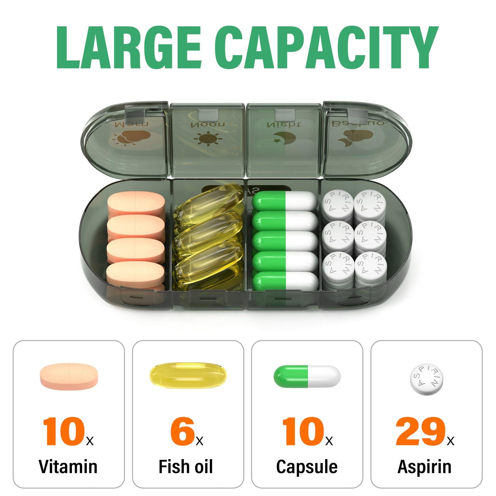 Codcaw Codcaw Weekly Pill Organizer 4 Times a Day, 7 Day Pill Box 4X, Portable for Travel Pill Case for Pills/Vitamin/Fish Oil/Medication/Supplements (4x7 Black)