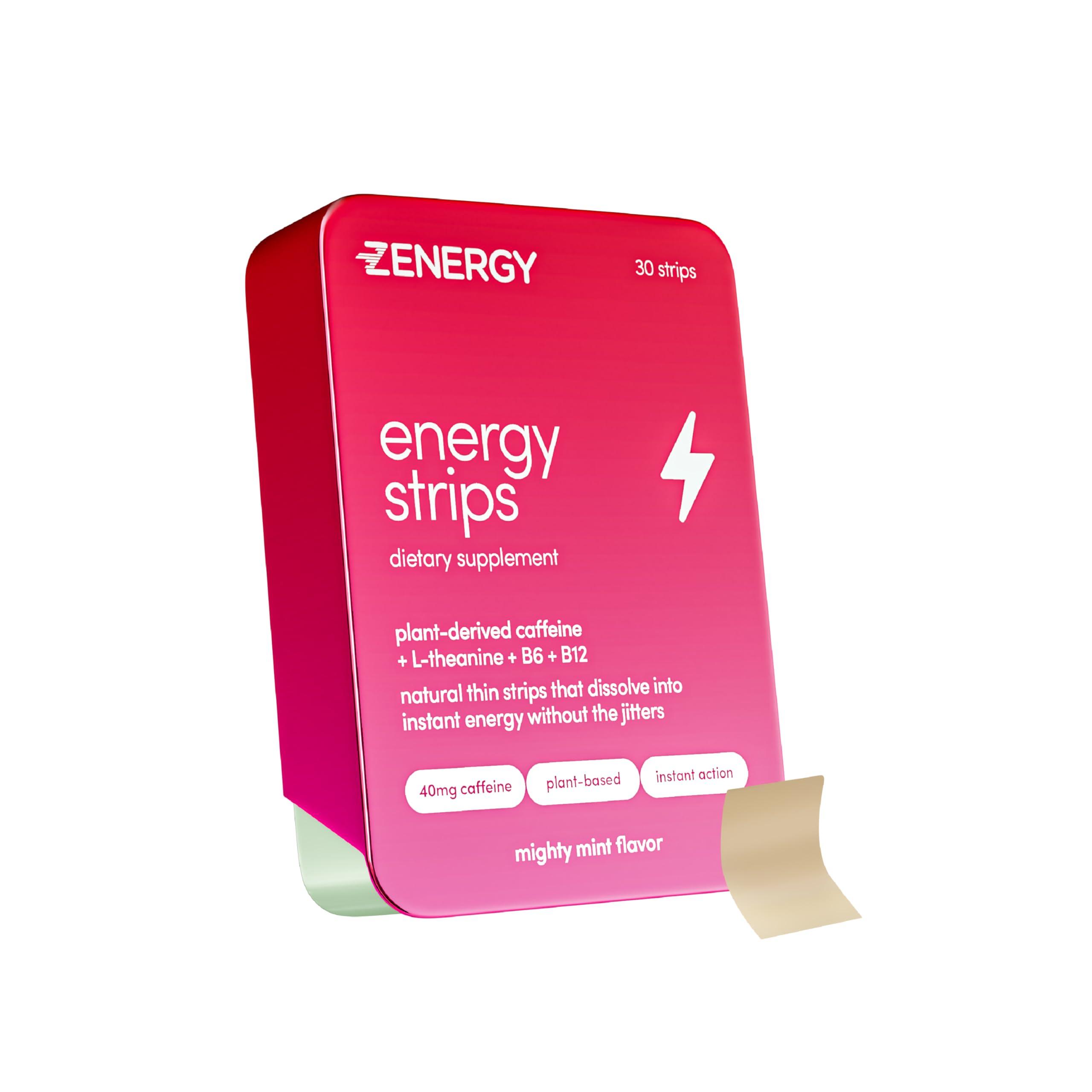 ZENERGY ZENERGY Energy Oral Strips - Mint Flavor | 40mg Caffeine + 30mg L-Theanine + 100% Vitamin B6 & B12 | 0 Sugar, 0 Calories, 0 Gluten, 0 Aspartame, Vegan, Plant-Based, Instant Action | 1 Tin = 30 Strips