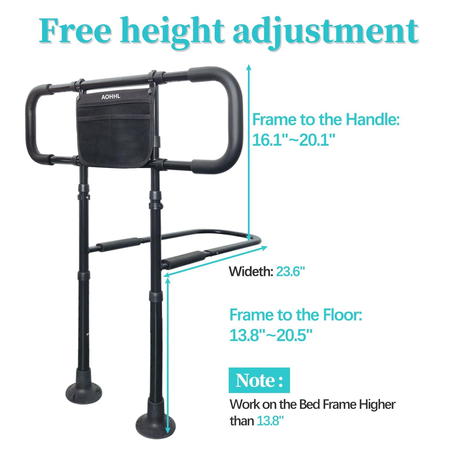 AOHHL Bed Rails for Elderly Adults Safety with Adjustable Heights Storage Pocket Assist Support Side Railings for Seniors Citizens Slides Under Mattressbed Cane Bed Guard Bed Handles Bars (Black)