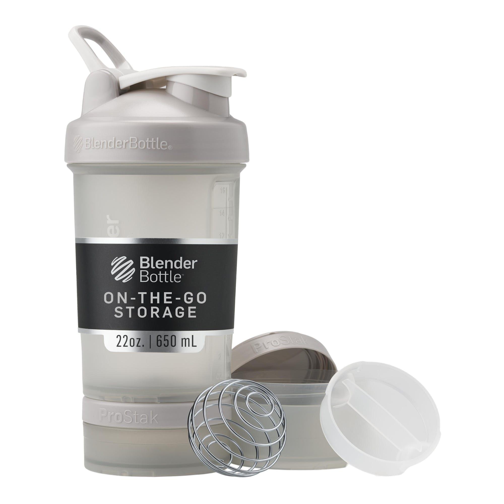 BlenderBottle BlenderBottle Shaker Bottle with Pill Organizer and Storage for Protein Powder, ProStak System, 22-Ounce, Smoke Grey
