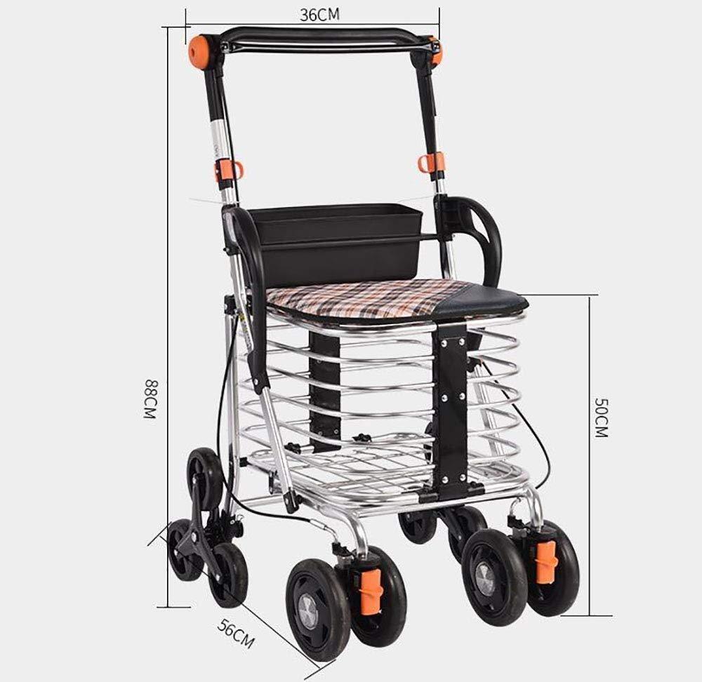 WRRQCVAL Shopping Cart Shopping Rollator Seniors Walker Walking Frame Aid Lightweight Mobility Trolley Foldable with Seat and Bag Interesting