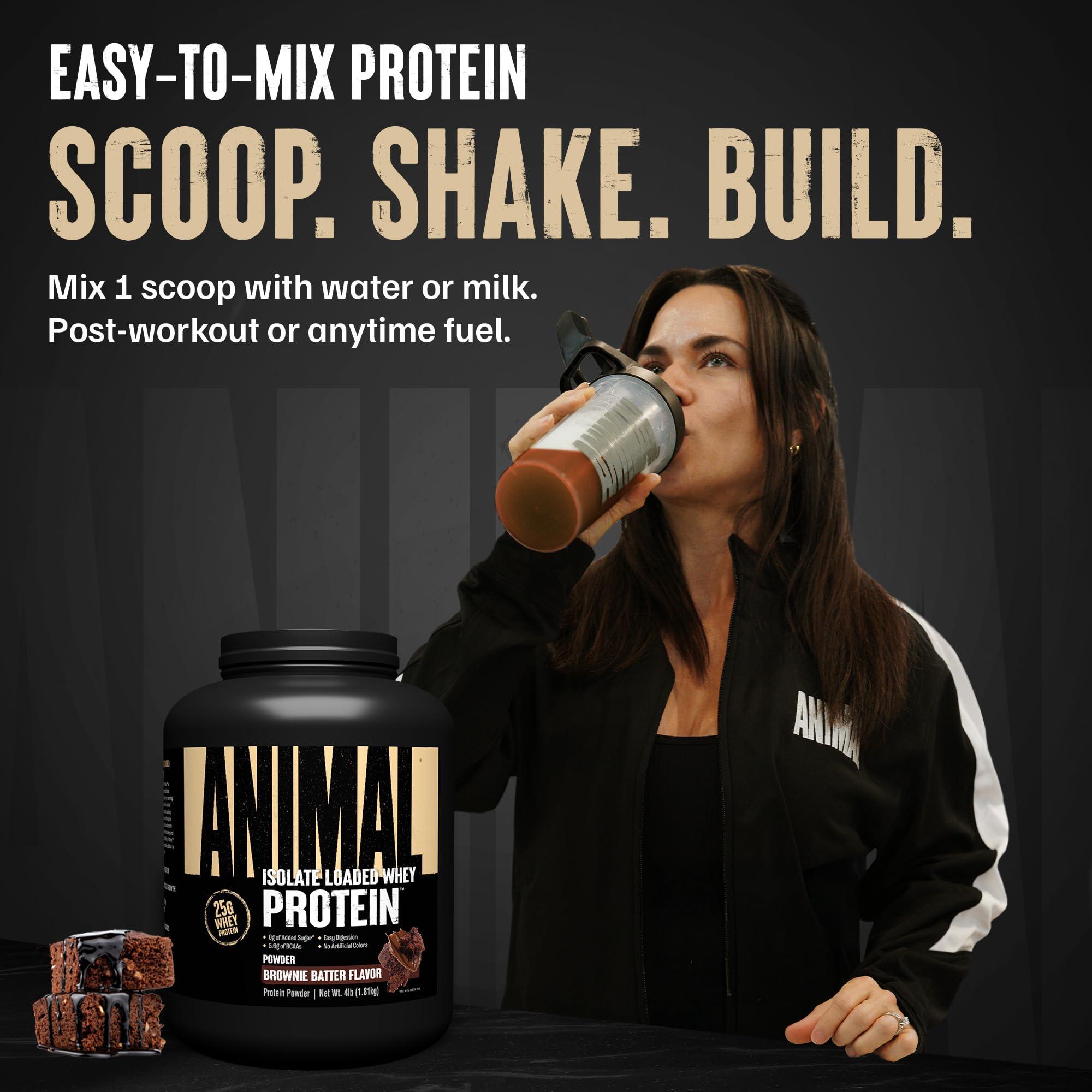 Animal Animal Whey Isolate Protein Powder - Loaded for Pre & Post Workout Muscle Builder and Recovery with Digestive Enzymes for Men & Women - 25g Protein, Great Taste, Low Sugar - Brownie Batter 4 lbs