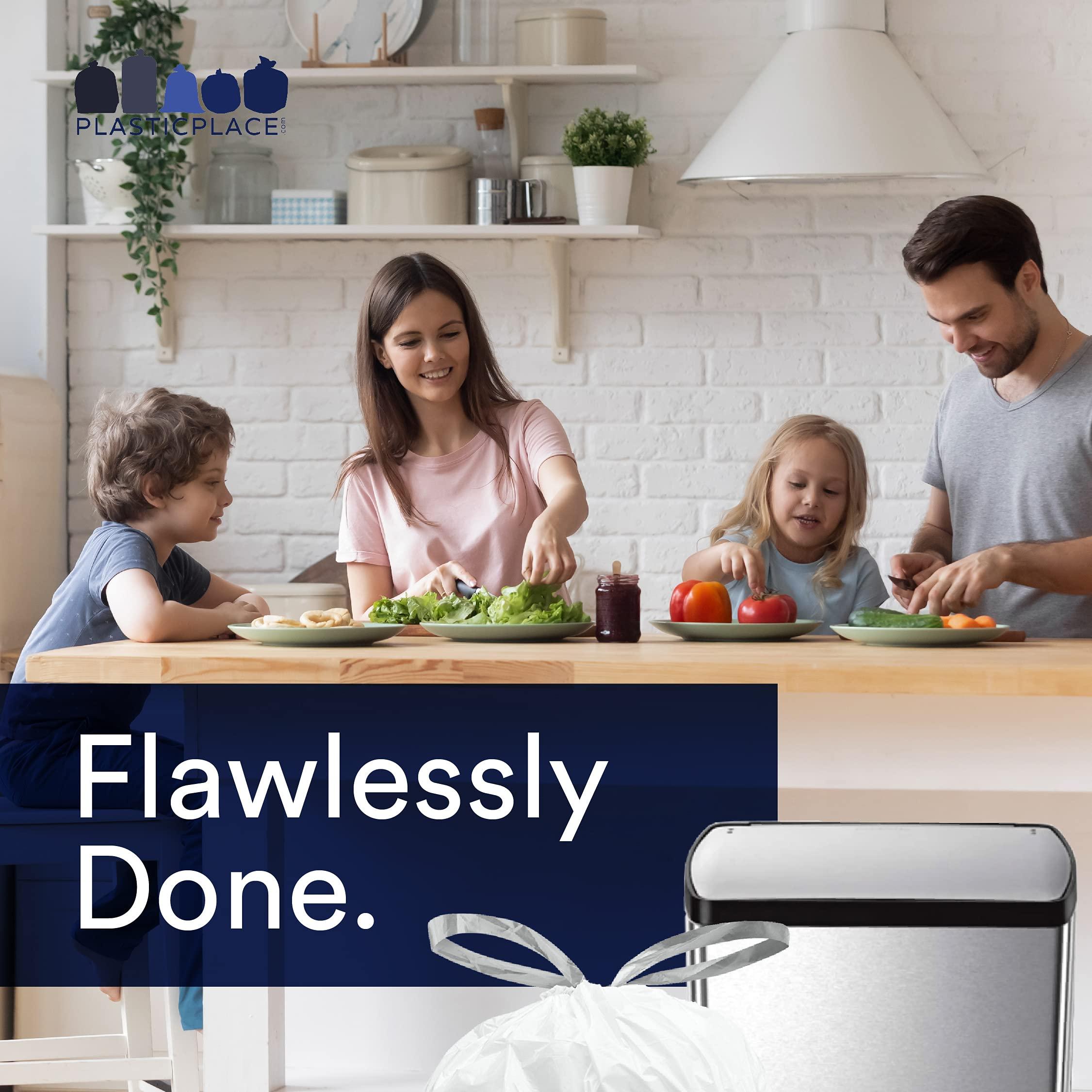 Plasticplace Plasticplace Custom Fit Trash Bags, Compatible with simplehuman Code K (50 Count) White Drawstring Garbage Liners 10 Gallon / 38 Liters 24\" x 28\"