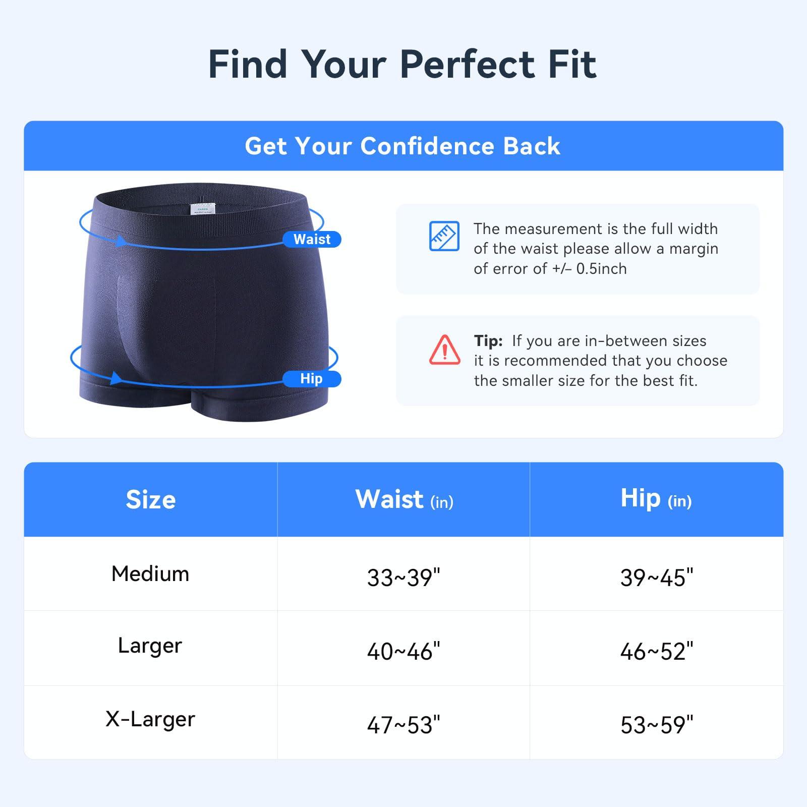 CARER Healthcare Incontinence Pregnancy Incontinence Underwear for Men Washable Mens Incontinence Underwear Reusable Modal Seamless Mens Urinary Incontinence Boxer Briefs Underwear with Front Absorbent Area, 2 Pack (Blue, X-Large)