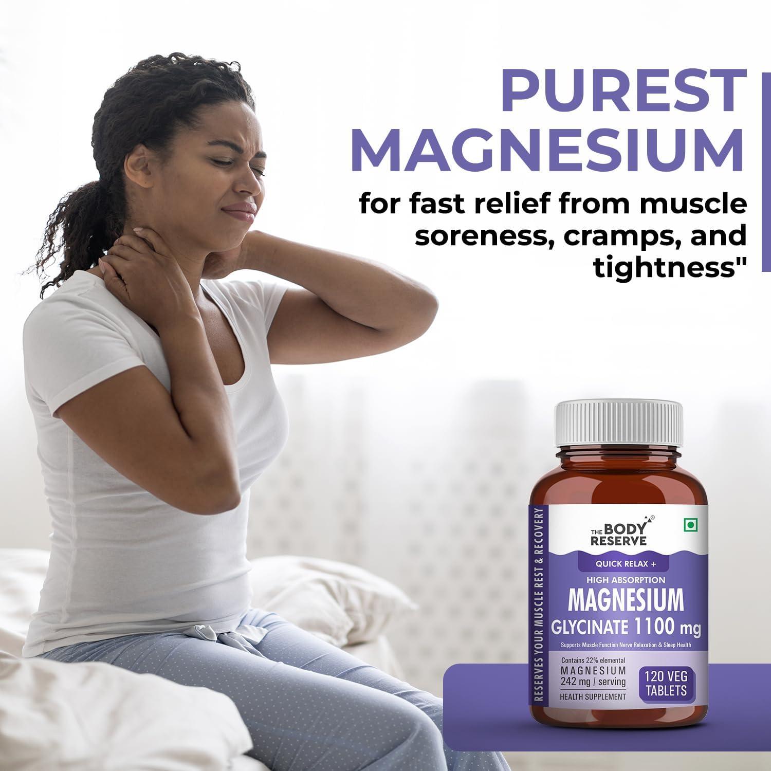 NineLife Basics Magnesium Glycinate Supplement - 120 Veg Tablets, 1100mg Per Serving, High Absorption Chelated Form - Supports Muscle & Nerve Health, Promotes Relaxation for Men & Women