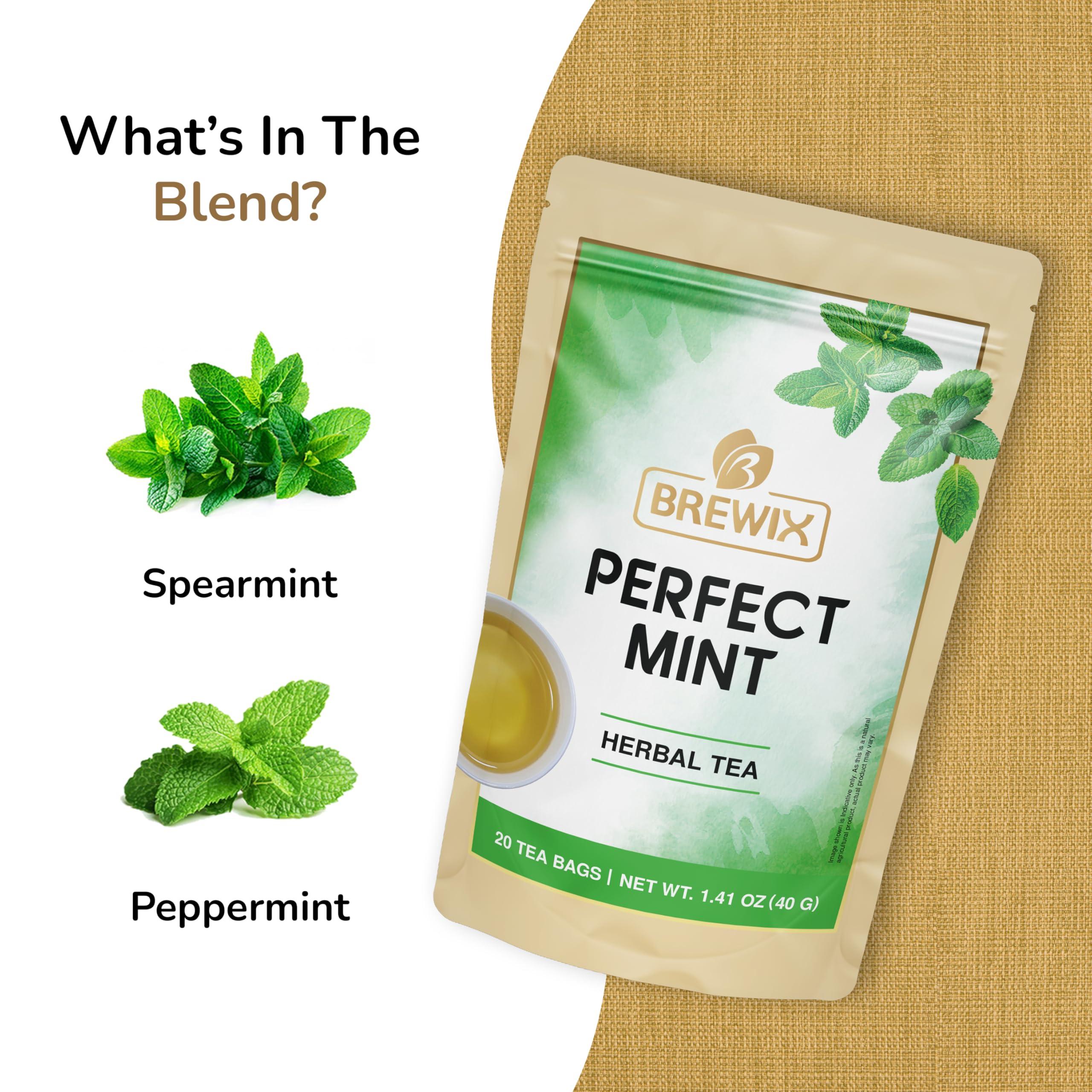 BREWIX BREWIX, Moroccan Mint Tea (20 Pyramid Tea Bags) | Soothes Your Belly | Calming, Fresh and Cool | Caffeine Free Herbal Tea | No Sugar & No Caffeine