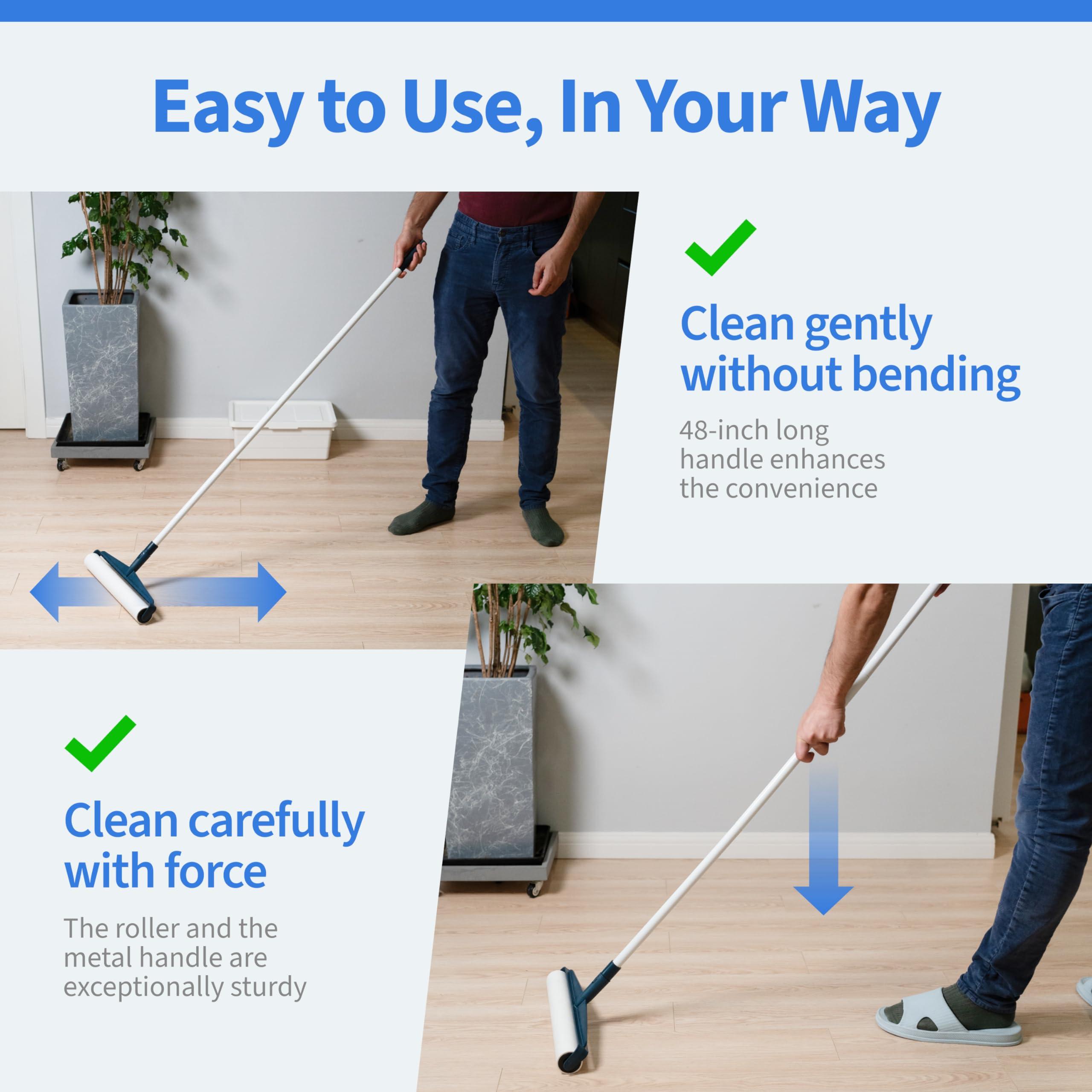 cuddo Extra Large Lint Roller, 14-Inch Ultra-Wide Lint Rollers for pet Hair Extra Sticky, 48 inches Long Pet Hair Removal Tool No Waist Bending, 300 Lint Roller Refills Sheets, Extra Sticky Lint Remover