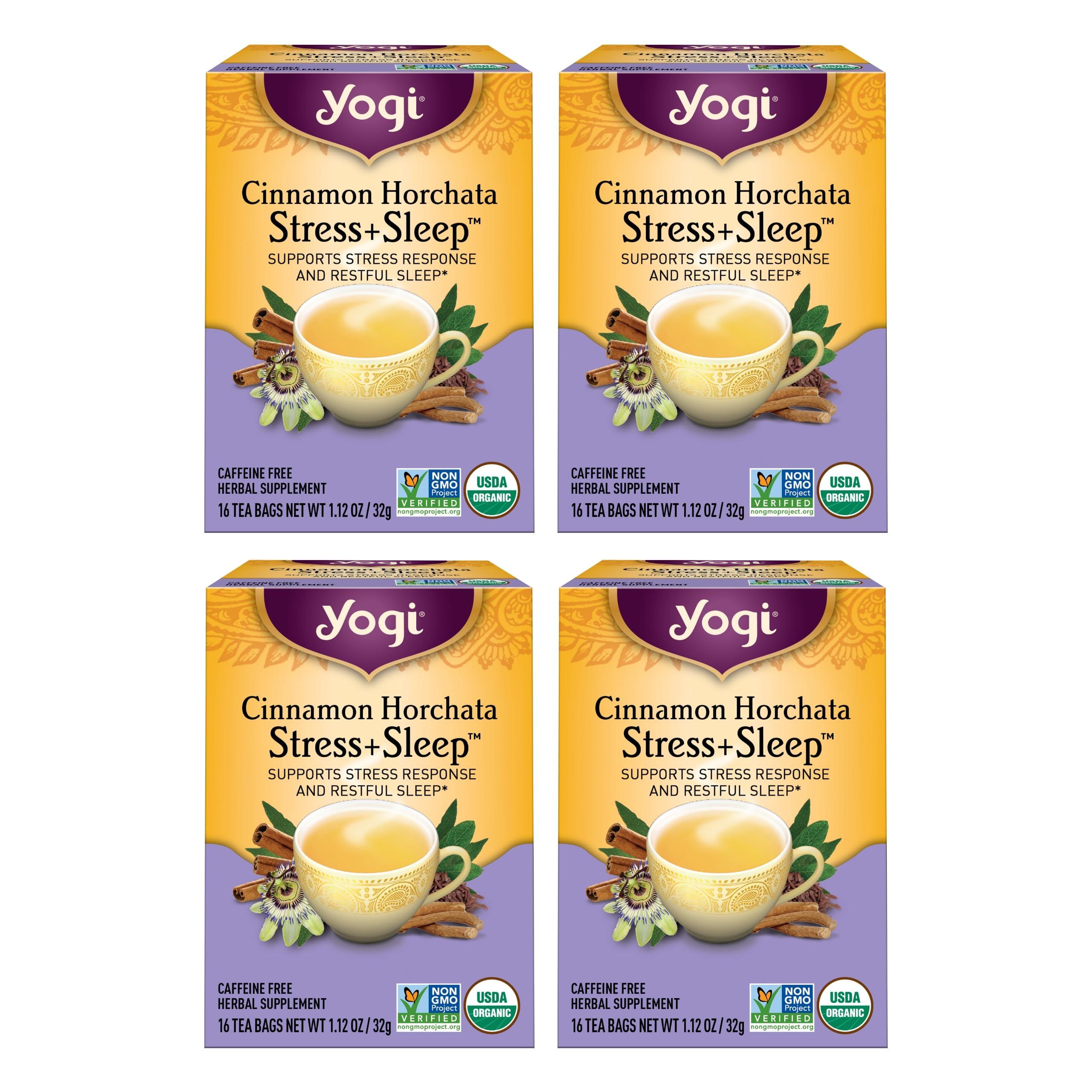 Yogi Yogi Tea Cinnamon Horchata Stress & Sleep - 16 Tea Bags per Pack (4 Packs) - Organic Sleep Tea - Supports a Restful Sleep - Includes Ashwagandha, Passionflower & Apple Cider Vinegar
