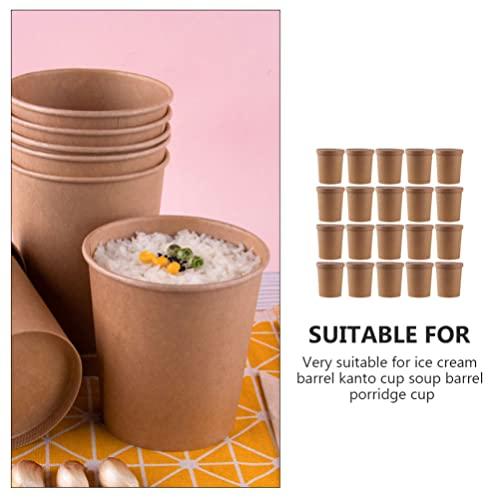 Hemoton Hemoton 25 Pack 32 oz Kraft Paper Cups with Lids- Disposable Soup Containers with Lids Ice Cream Cups with Lids- Microwavable and Freezer (25Cups& 25 Lids)