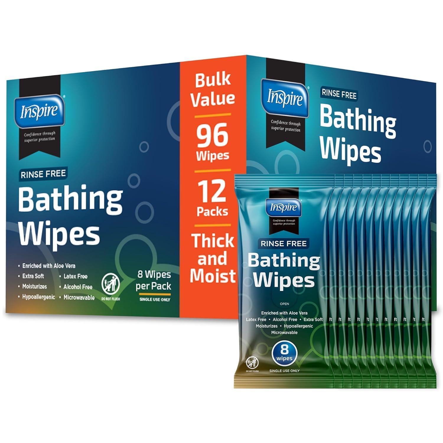 Inspire Inspire Thick Rinse Free Body Wipes, Extra Large Washcloths For Adults, Aloe Vera Enriched