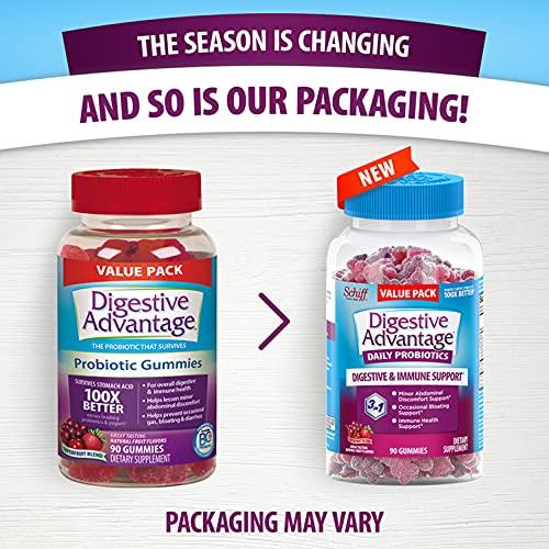 Digestive Advantage Digestive Advantage Probiotic Gummies for Digestive Health, Daily Probiotics for Women & Men, Support for Occasional Bloating, Minor Abdominal Discomfort & Gut Health, 2x90ct Bottles Superfruit